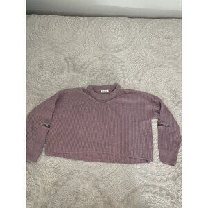 Yi Fang Sweater Purple Cropped Oversived V-neck with Mock Neck Collar Women's M